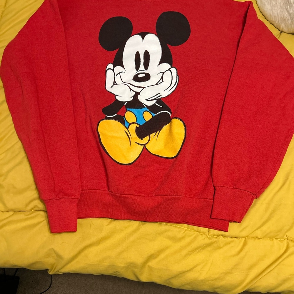 Disney Men's Red Mickey Mouse Crewneck Sweater